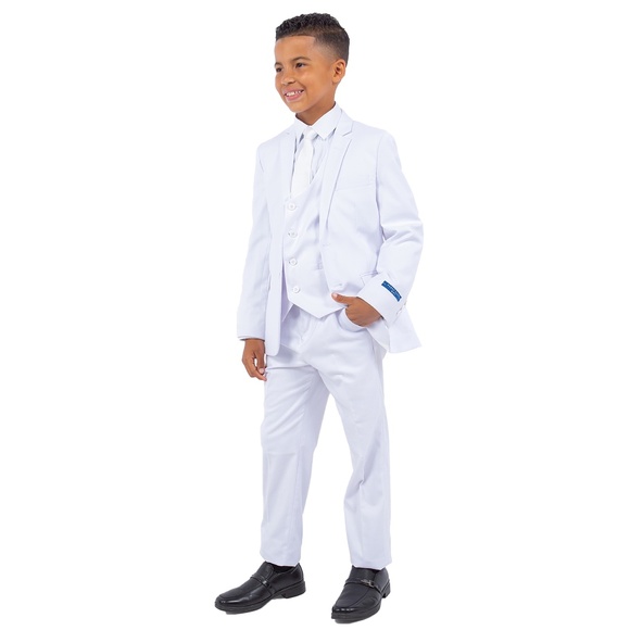 Solid White Notch Lapel 5 Piece Perry Ellis Boy's Suit - Picture 6 of 6